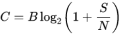 A screenshot of a math equation describing the relationship "C = B * lg(1 + S/N)"