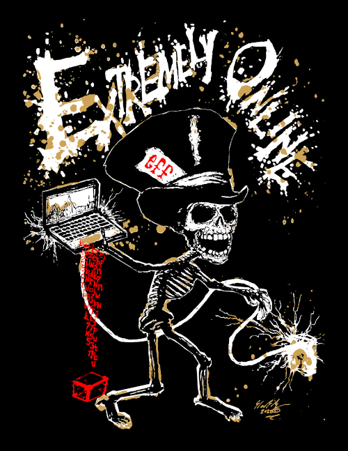 Extremely Online skeleton wearing a top hat with electricity