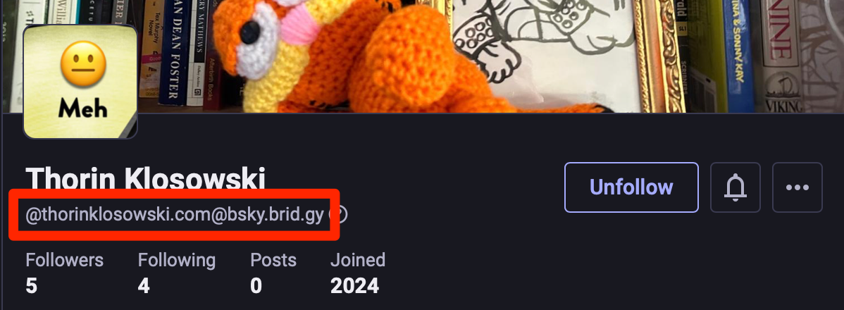 an example of a bluesky user profile viewed from mastofon