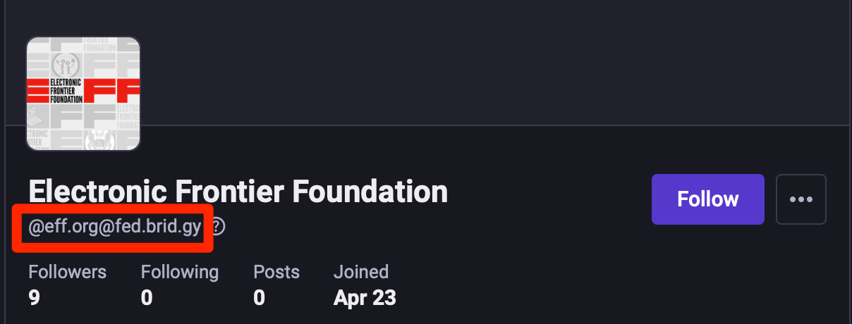 an example of a website profile viewed from mastodon